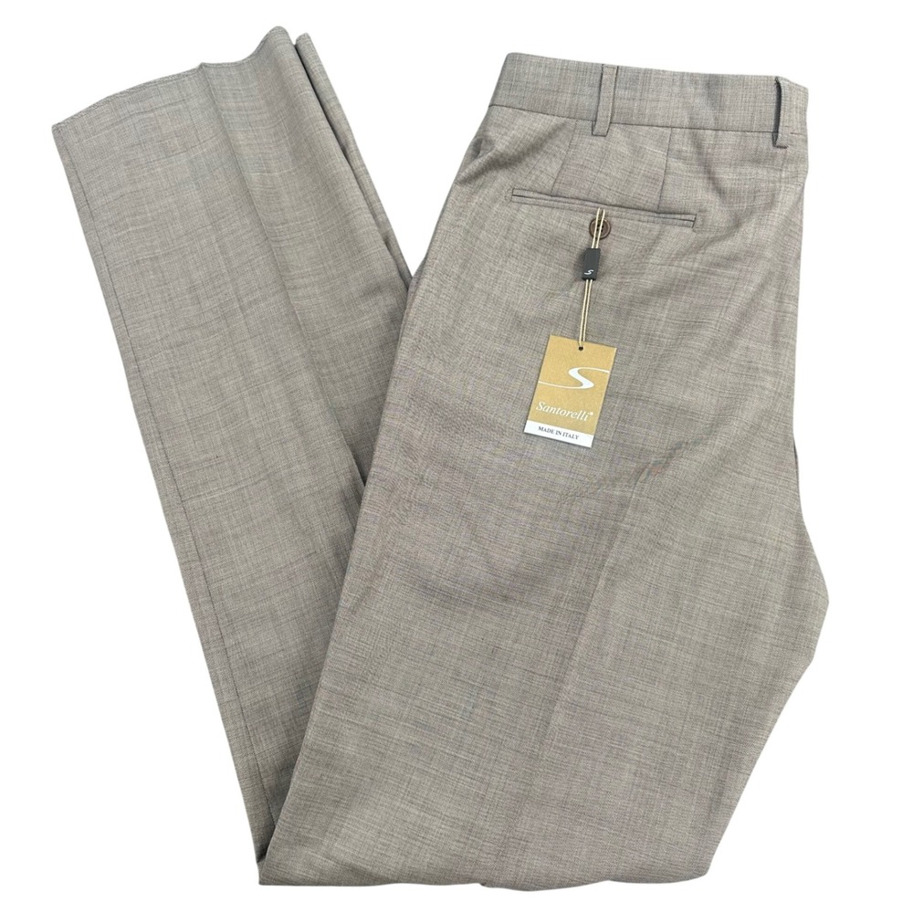 NEW Santorelli Romeo Mens 40 Tan Virgin Wool Stretch Dress Pants Italy S1307 NWT
